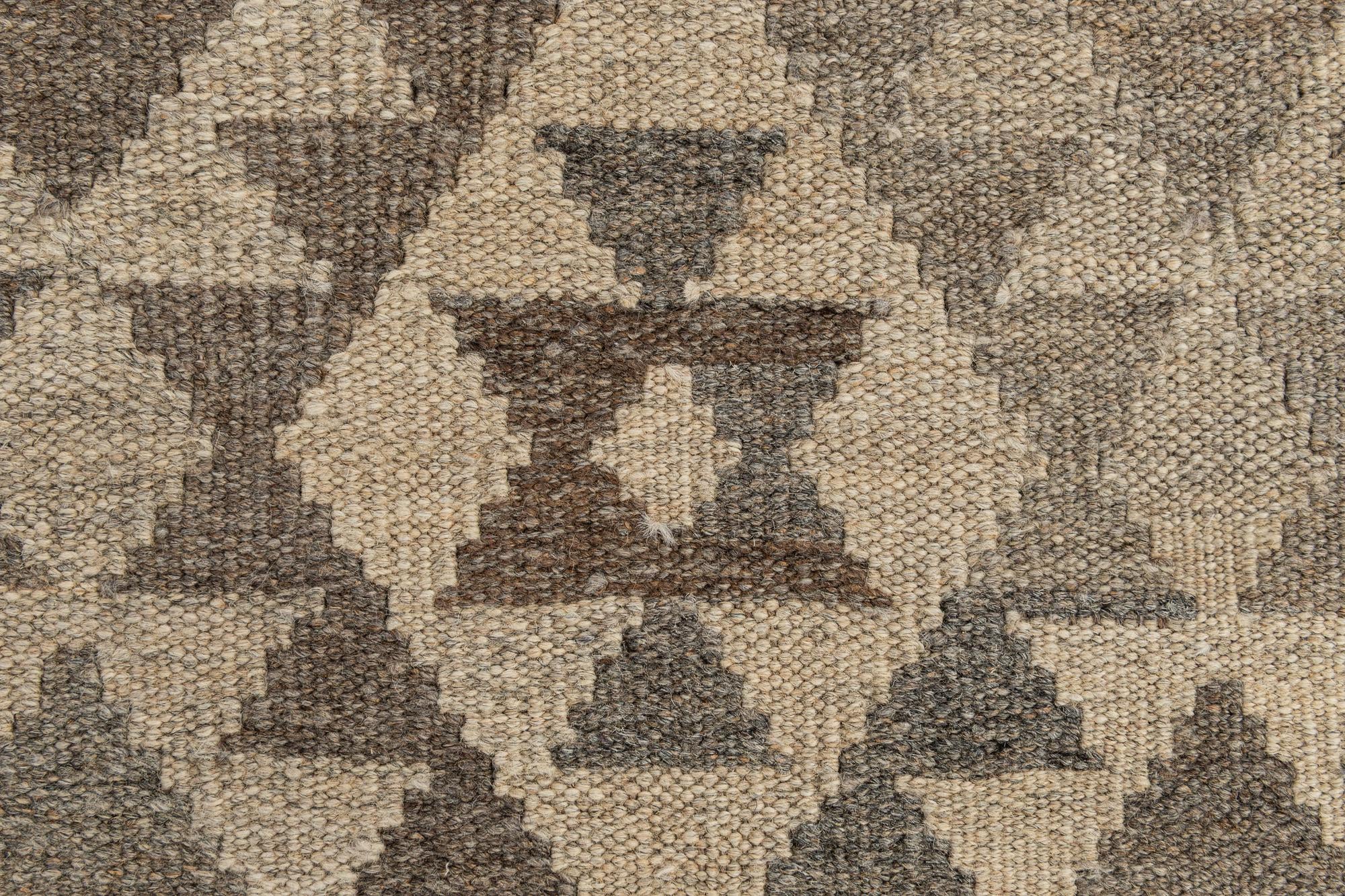 2' 9 x 9' 11 Hand Woven Kilim Maymana Wool Runner Rug