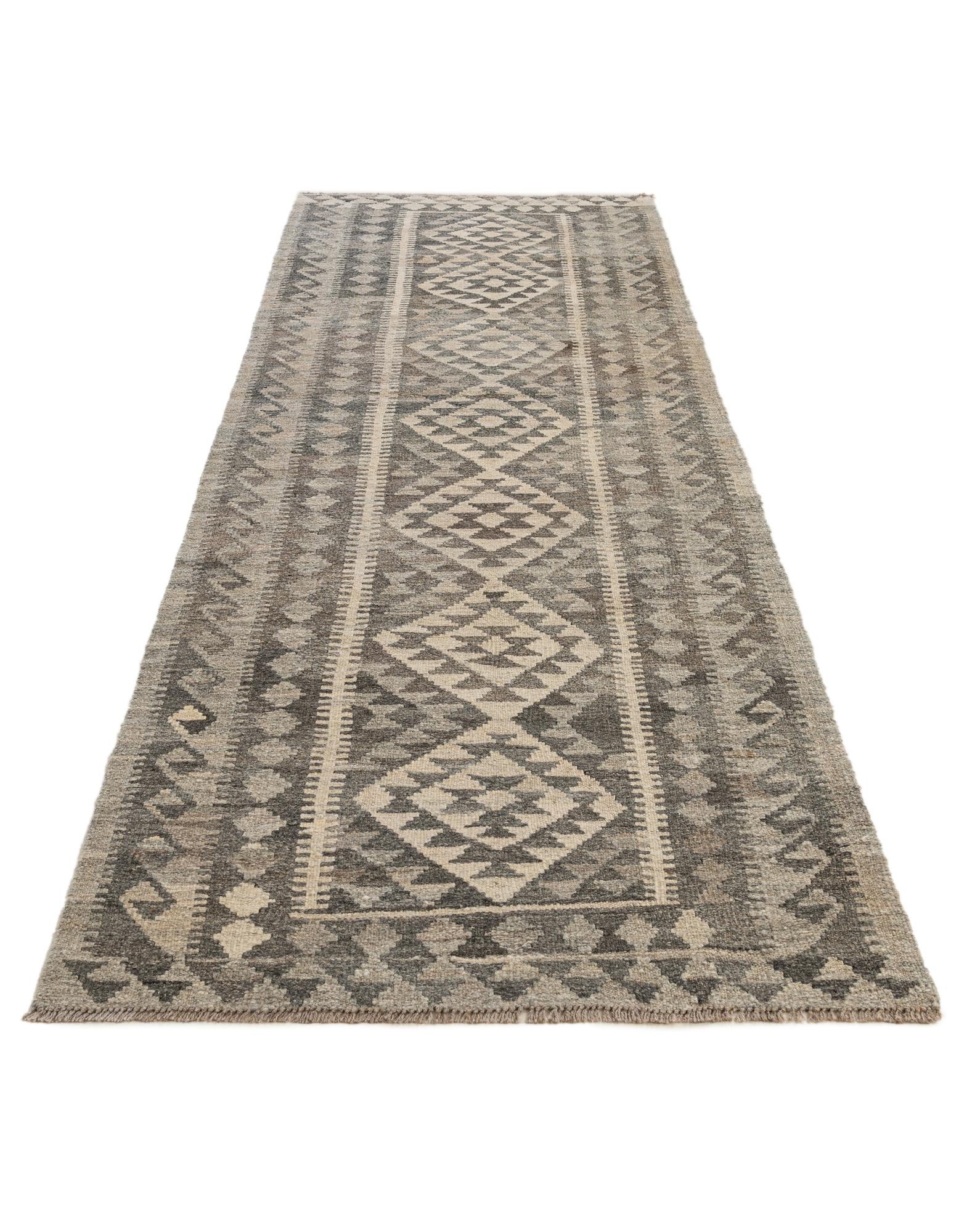 3' x 9' 9 Hand Woven Kilim Maymana Wool Runner Rug