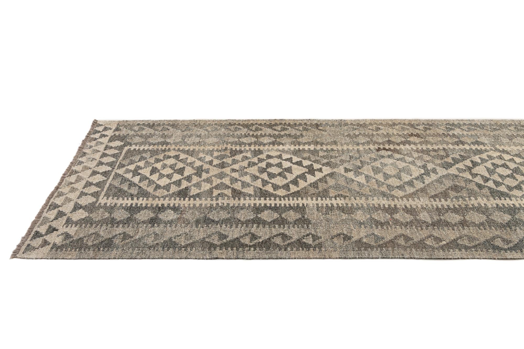 3' x 9' 9 Hand Woven Kilim Maymana Wool Runner Rug