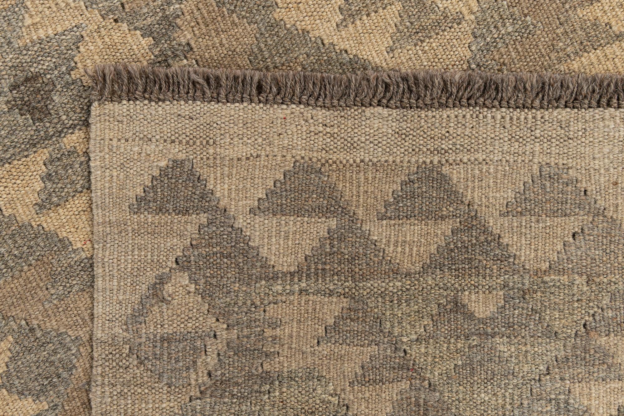 2' 9 x 9' 9 Hand Woven Kilim Maymana Wool Runner Rug
