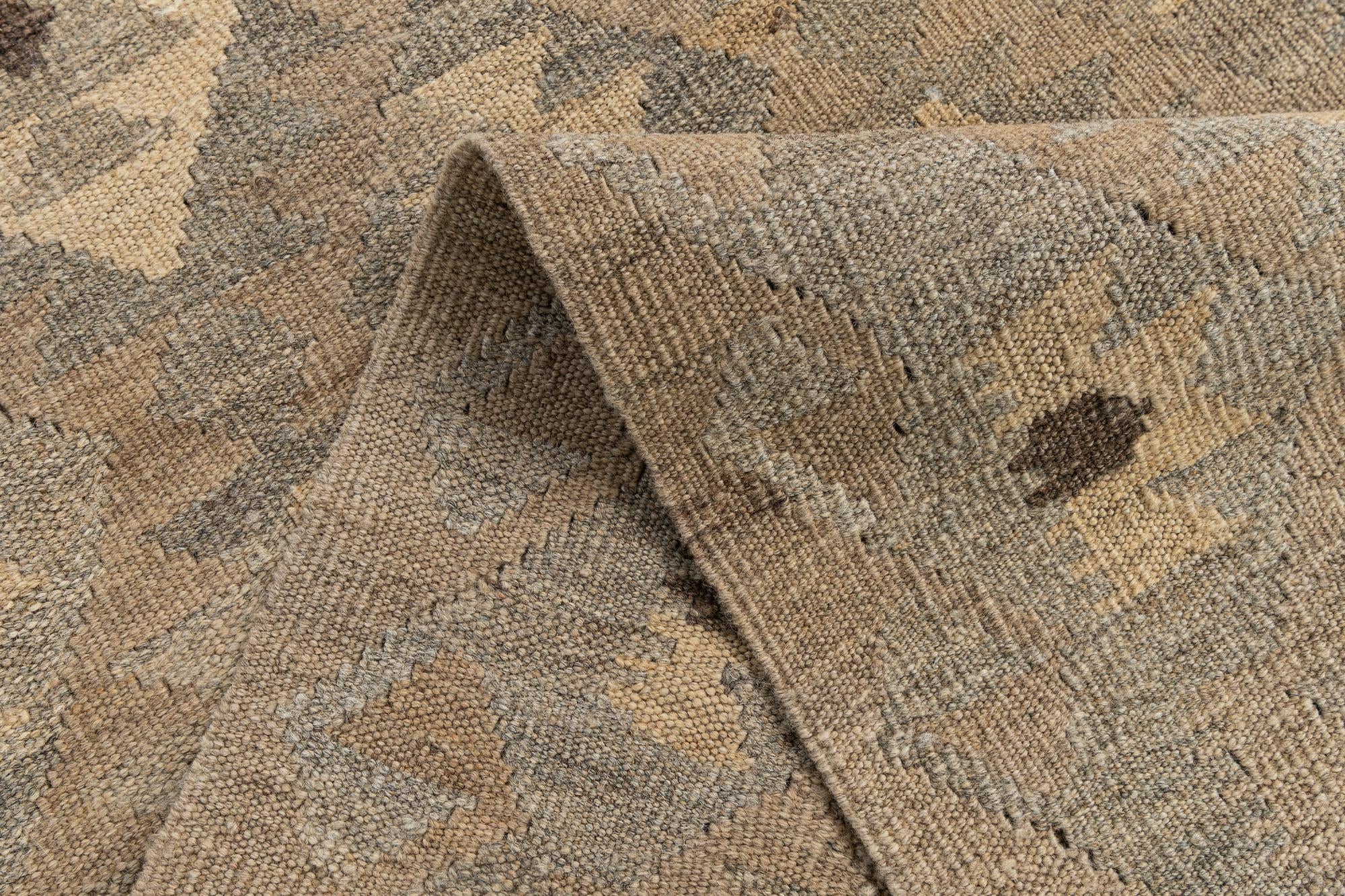 2' 9 x 9' 9 Hand Woven Kilim Maymana Wool Runner Rug
