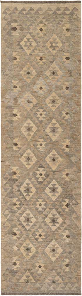2' 9 x 9' 9 Hand Woven Kilim Maymana Wool Runner Rug