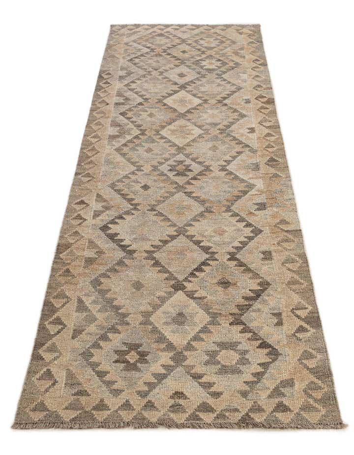 2' 9 x 9' 8 Hand Woven Kilim Maymana Wool Runner Rug