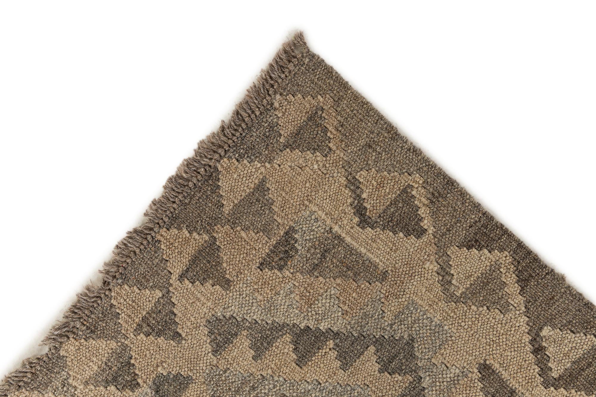 2' 9 x 9' 8 Hand Woven Kilim Maymana Wool Runner Rug