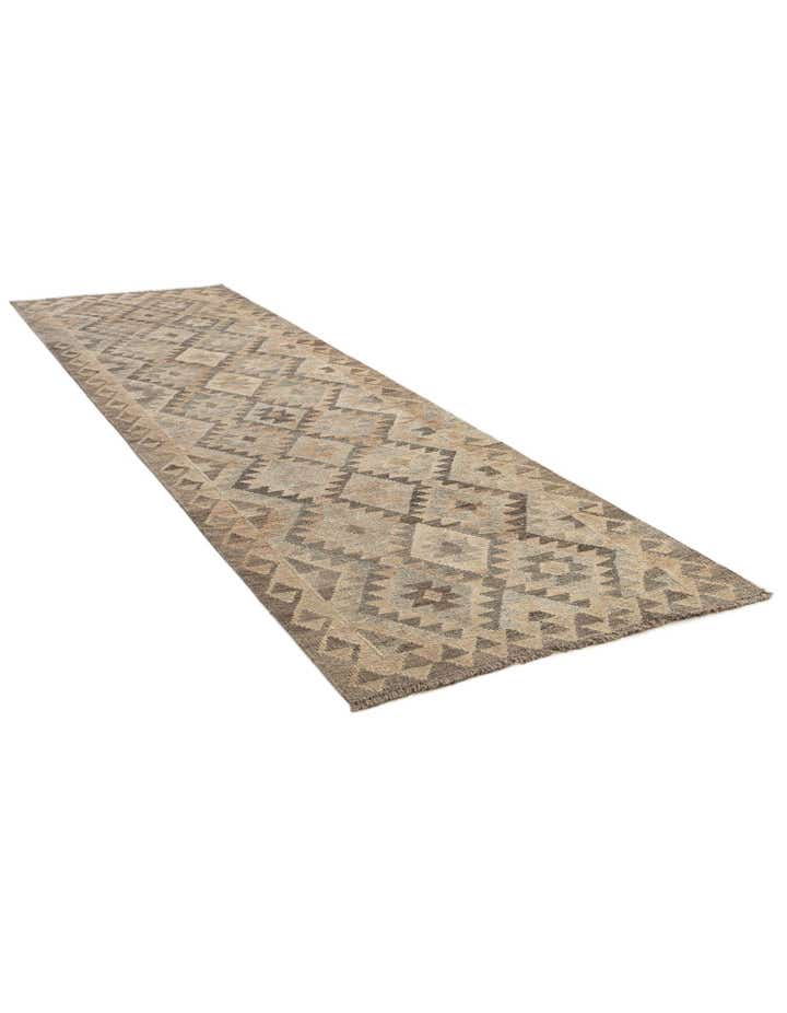 2' 9 x 9' 8 Hand Woven Kilim Maymana Wool Runner Rug