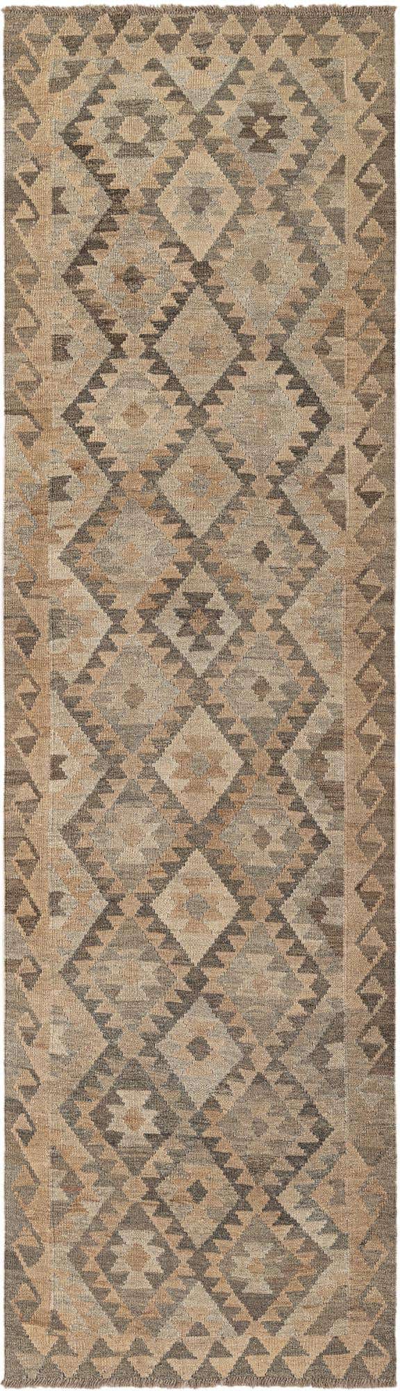 2' 9 x 9' 8 Hand Woven Kilim Maymana Wool Runner Rug