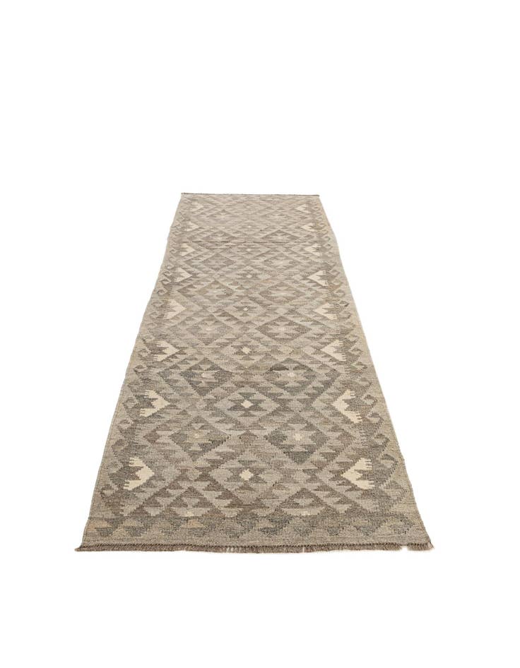 Detail image of 2' 11 x 9' 11 Hand Woven Kilim Maymana Wool Runner Rug