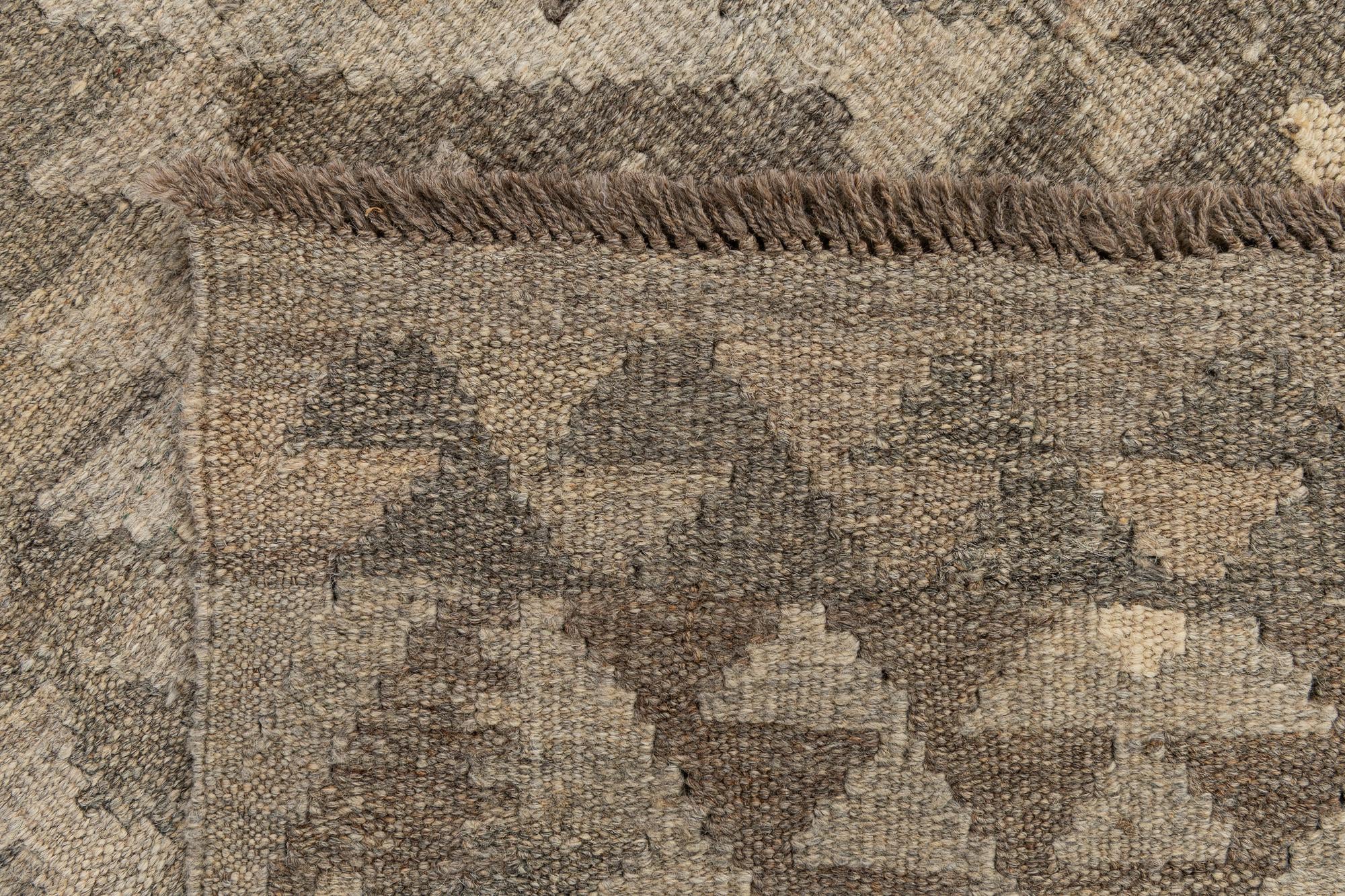 2' 11 x 9' 11 Hand Woven Kilim Maymana Wool Runner Rug