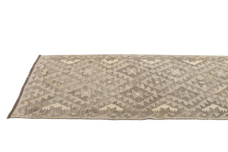 Detail image of 2' 11 x 9' 11 Hand Woven Kilim Maymana Wool Runner Rug
