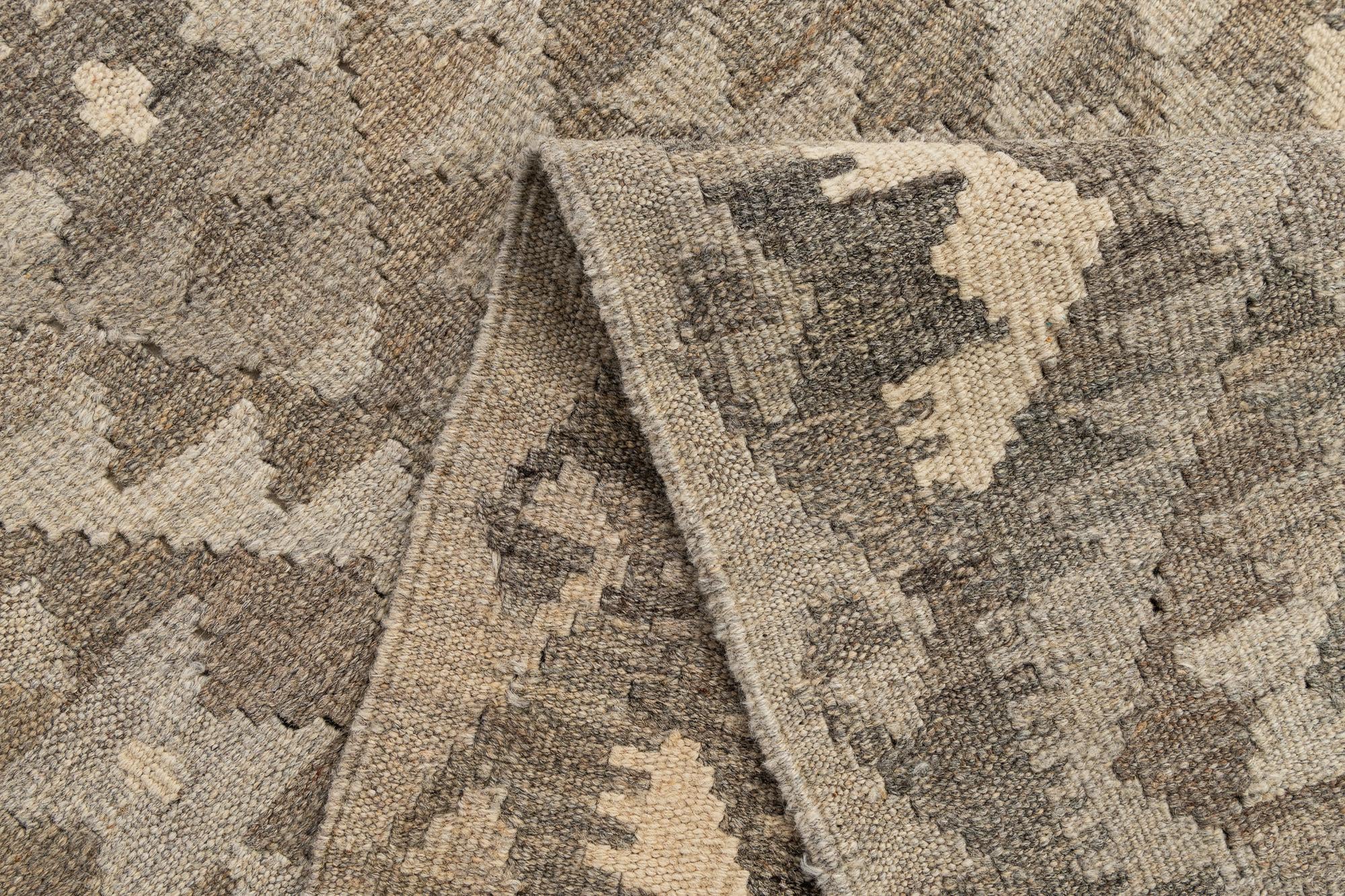 2' 11 x 9' 11 Hand Woven Kilim Maymana Wool Runner Rug