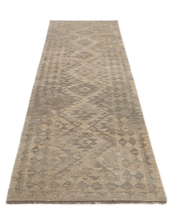 Detail image of 2' 8 x 9' 9 Hand Woven Kilim Maymana Wool Runner Rug