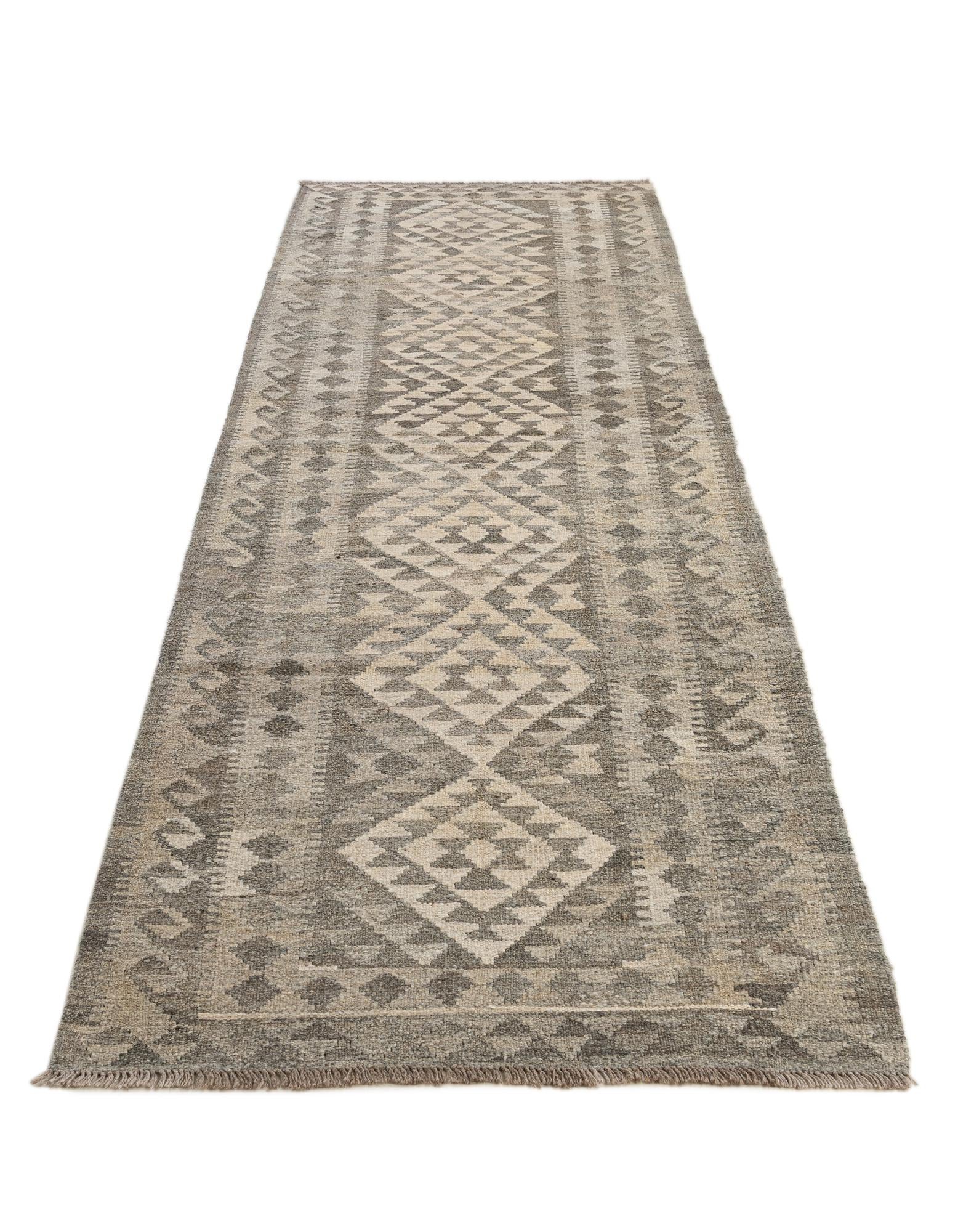 3' 1 x 10' 2 Hand Woven Kilim Maymana Wool Runner Rug