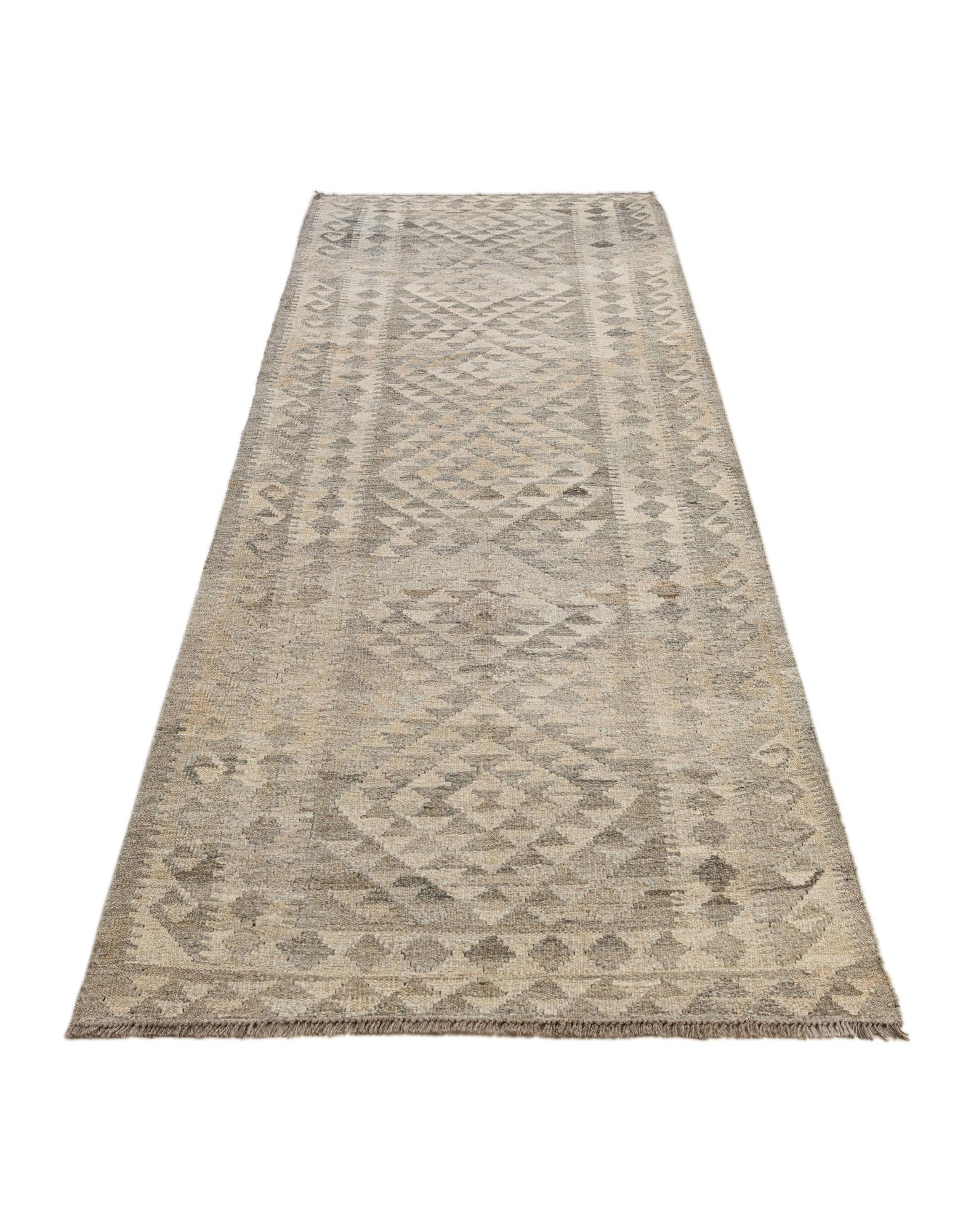 2' 10 x 9' 11 Hand Woven Kilim Maymana Wool Runner Rug