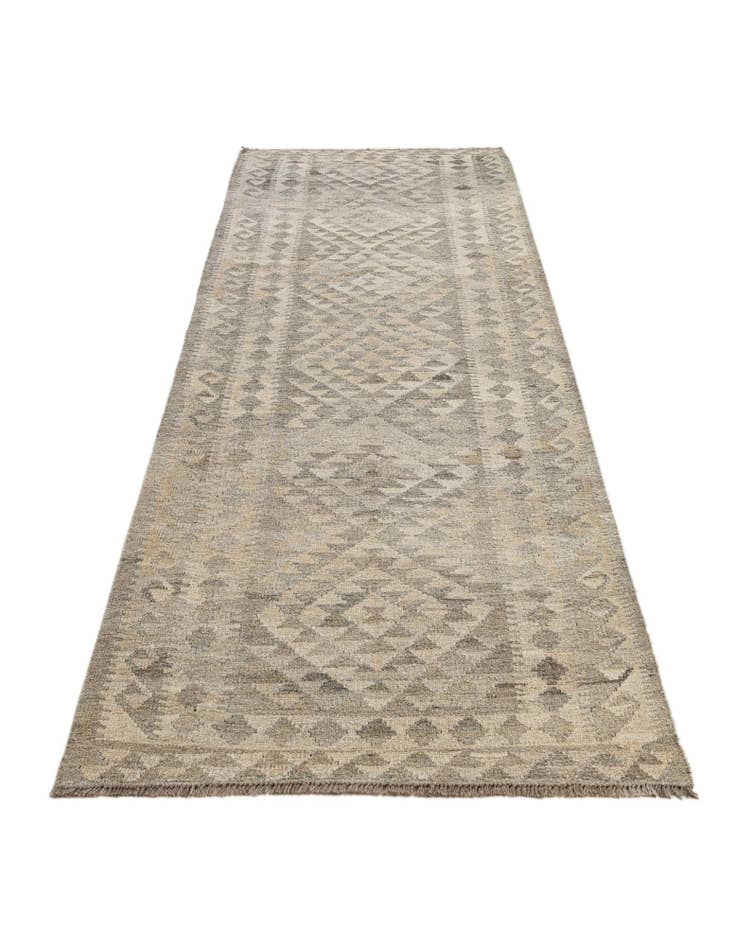 Detail image of 2' 10 x 9' 11 Hand Woven Kilim Maymana Wool Runner Rug