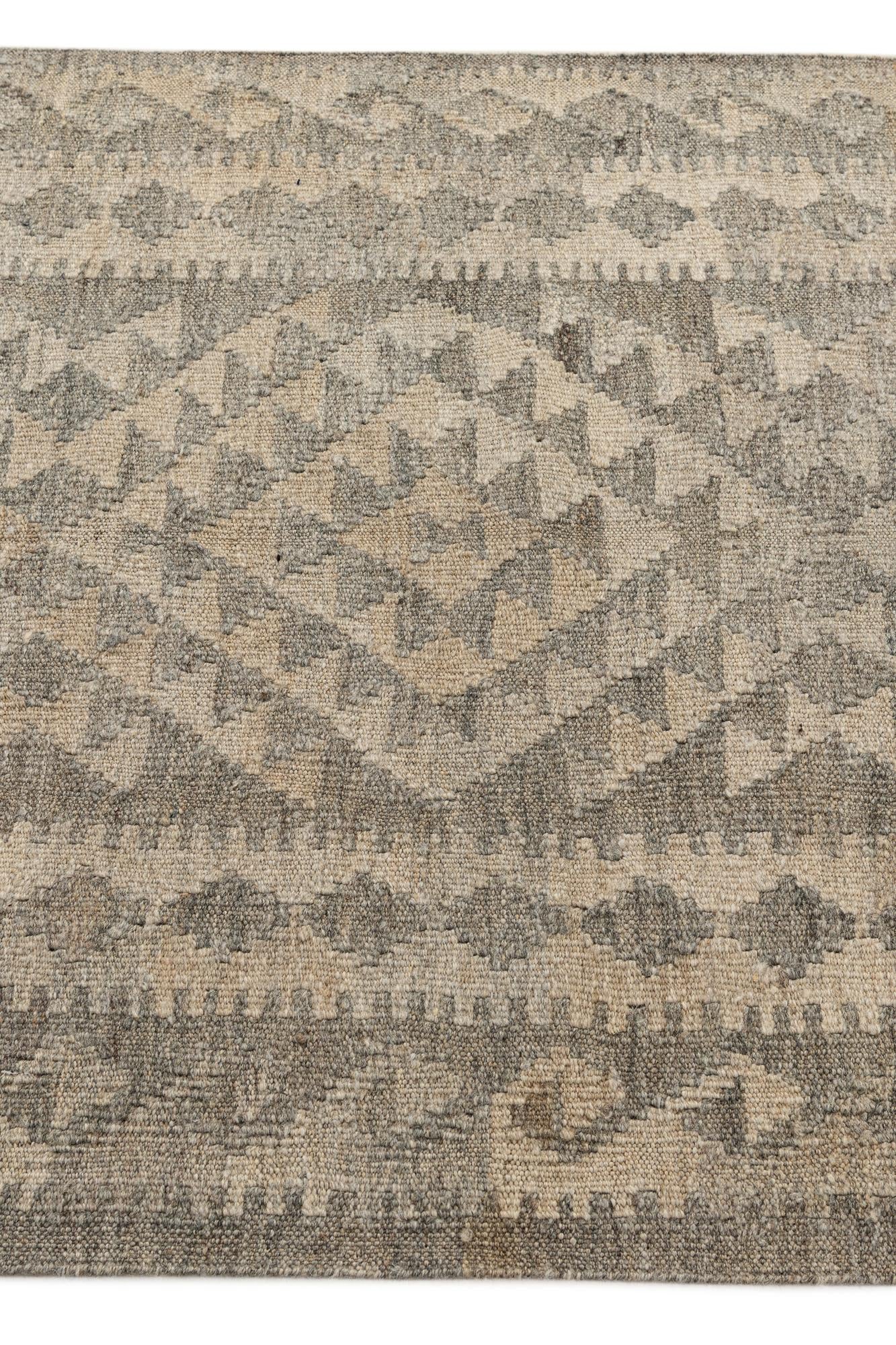 2' 10 x 9' 11 Hand Woven Kilim Maymana Wool Runner Rug