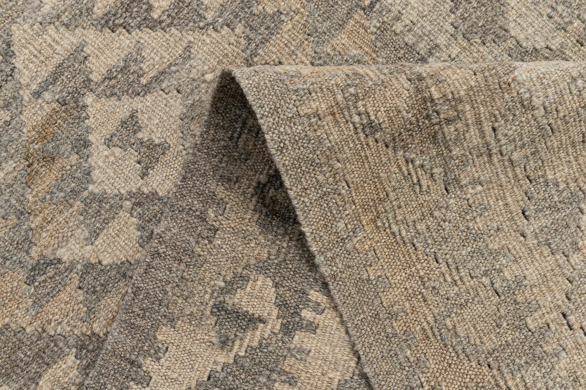 2' 10 x 9' 11 Hand Woven Kilim Maymana Wool Runner Rug