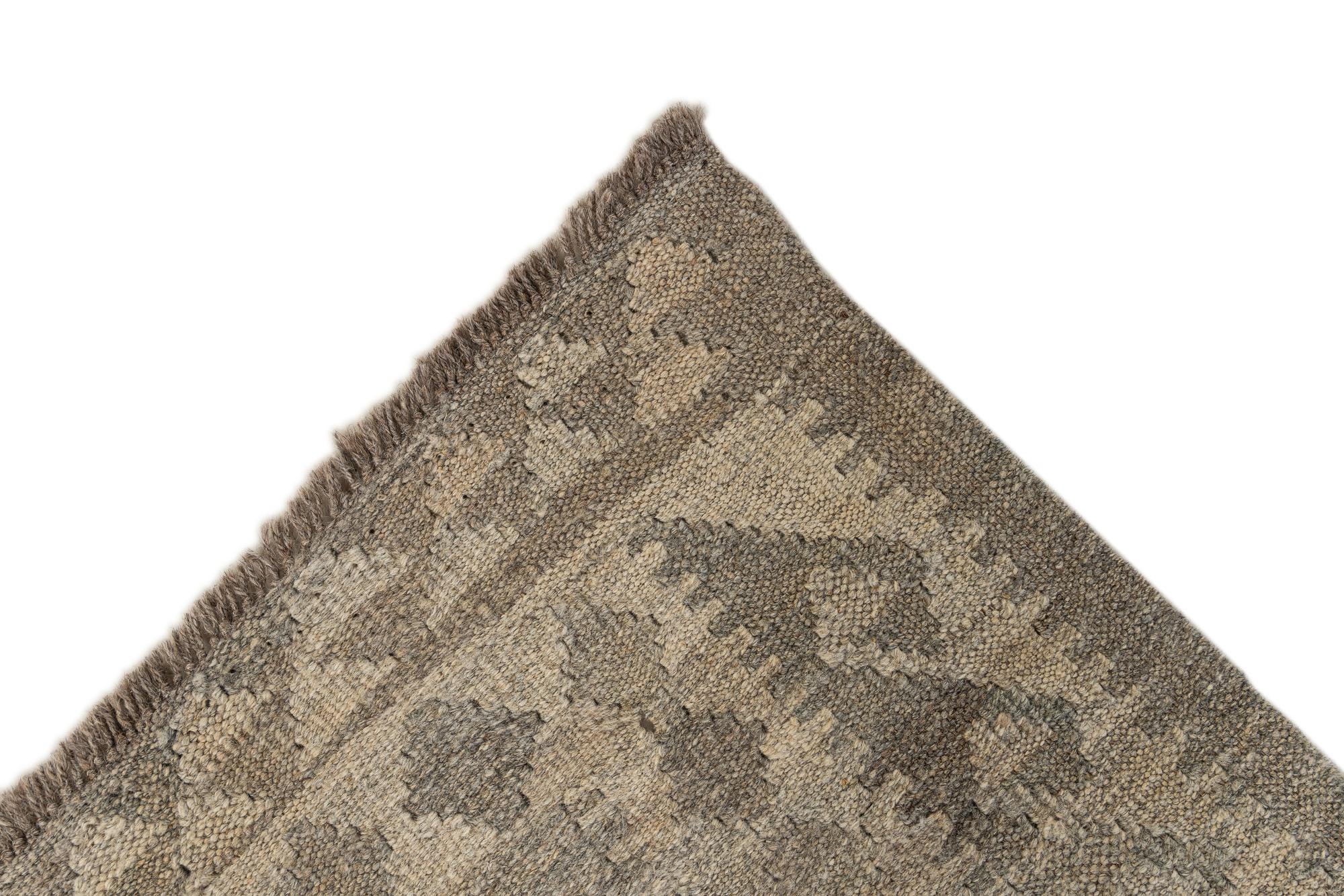 2' 10 x 9' 11 Hand Woven Kilim Maymana Wool Runner Rug