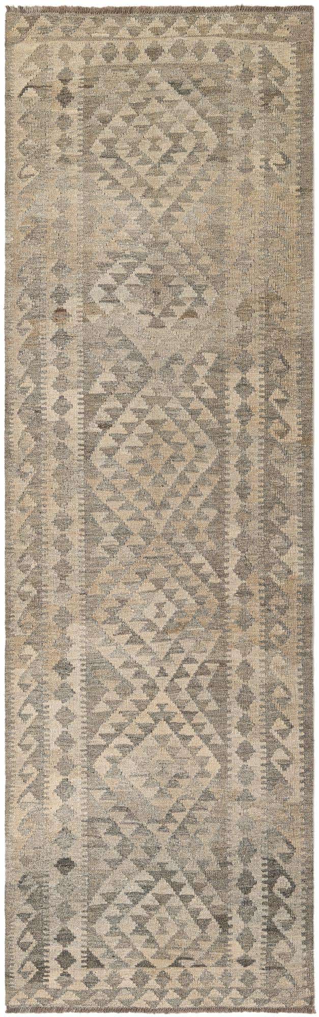 2' 10 x 9' 11 Hand Woven Kilim Maymana Wool Runner Rug