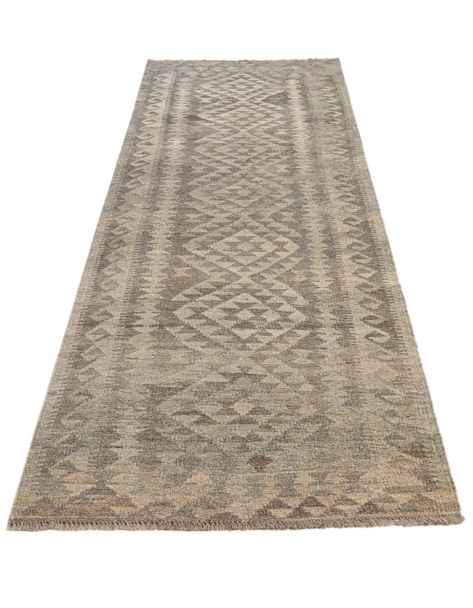 2' 10 x 9' 10 Hand Woven Kilim Maymana Wool Runner Rug