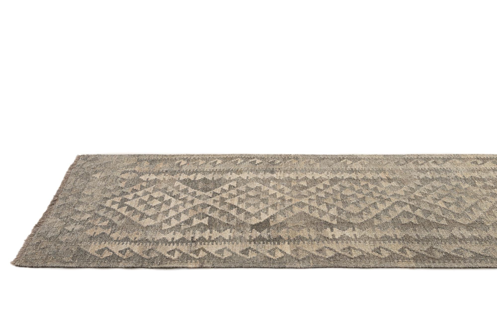2' 10 x 9' 10 Hand Woven Kilim Maymana Wool Runner Rug