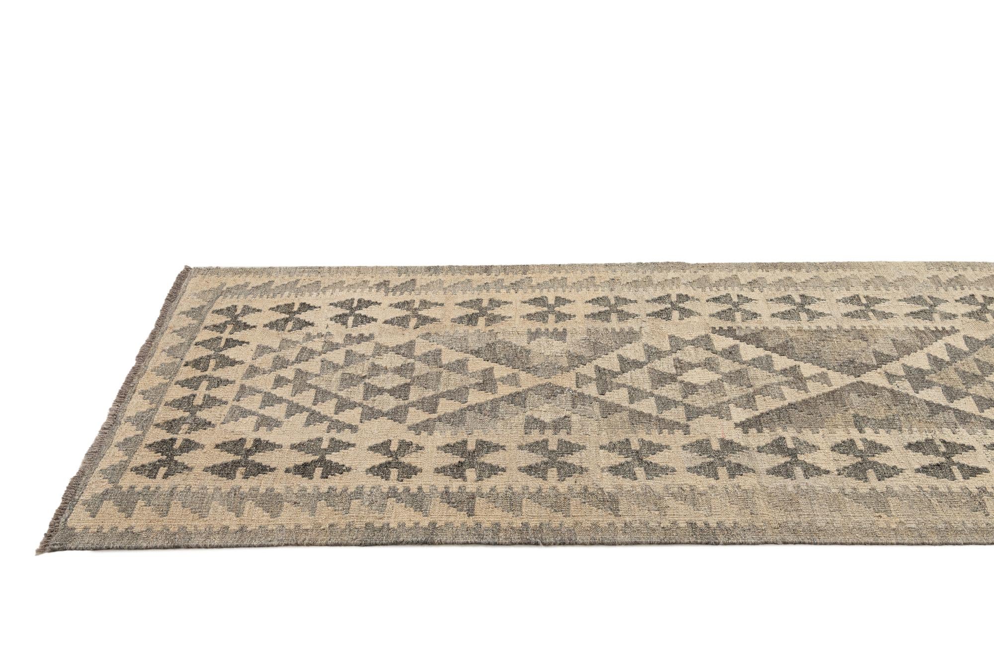 2' 10 x 9' 8 Hand Woven Kilim Maymana Wool Runner Rug
