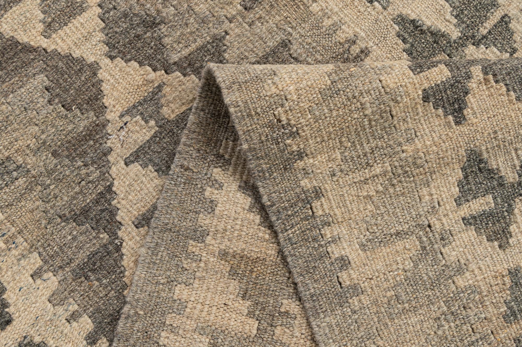 2' 10 x 9' 8 Hand Woven Kilim Maymana Wool Runner Rug