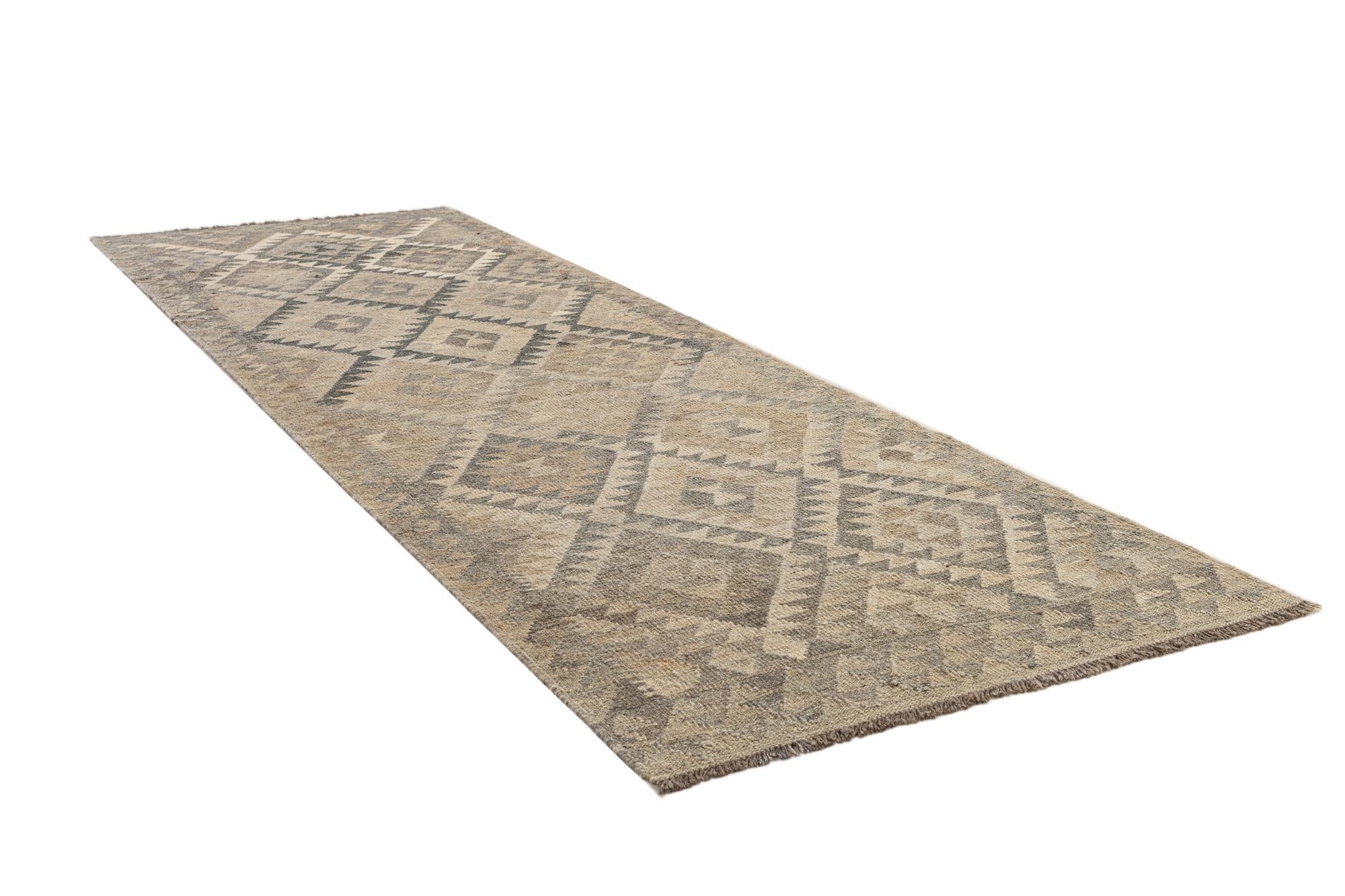 2' 11 x 9' 7 Hand Knotted Kilim Maymana Wool Runner Rug