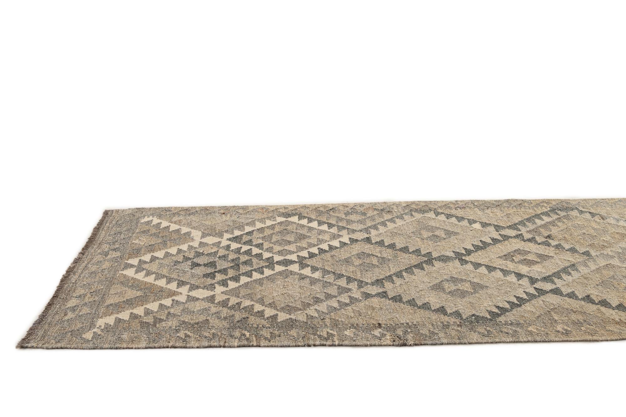 2' 11 x 9' 7 Hand Knotted Kilim Maymana Wool Runner Rug