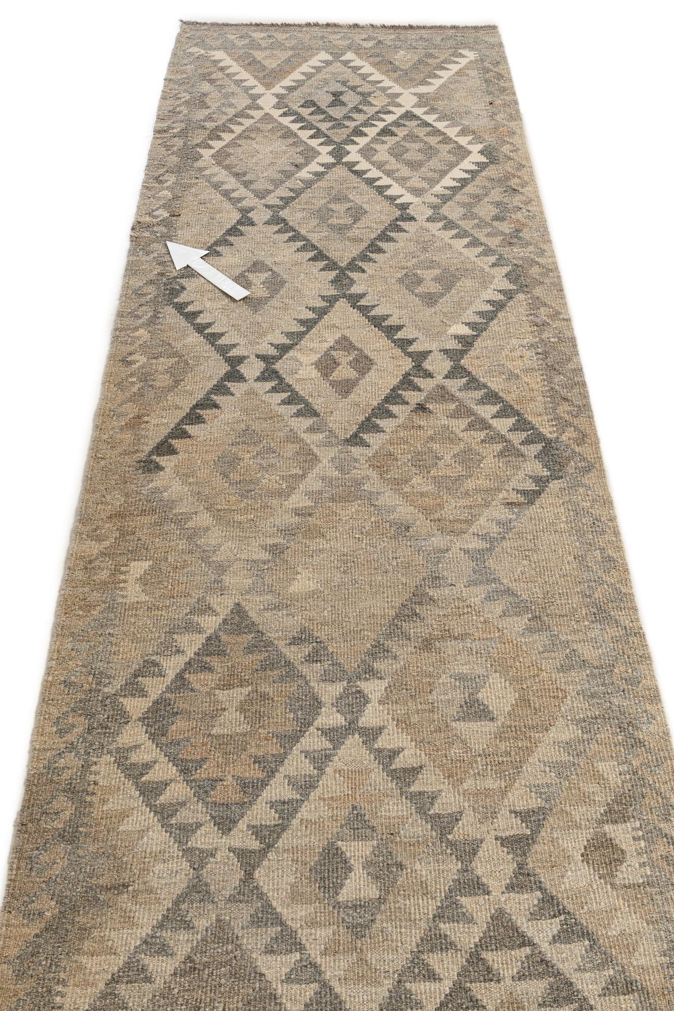 2' 11 x 9' 7 Hand Knotted Kilim Maymana Wool Runner Rug