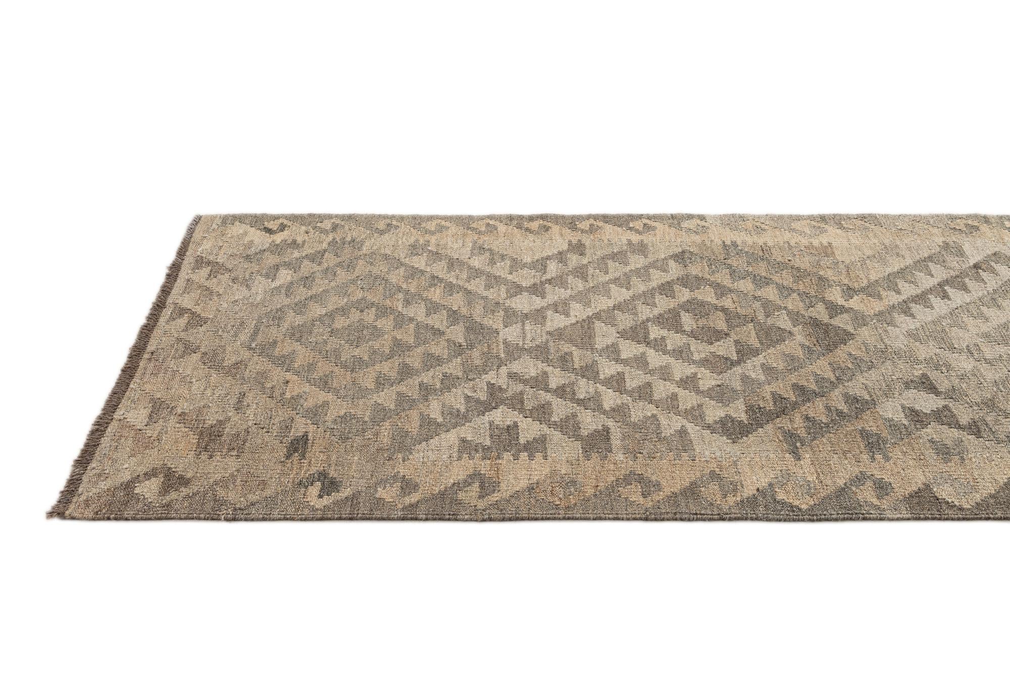 2' 10 x 9' 8 Hand Woven Kilim Maymana Wool Runner Rug