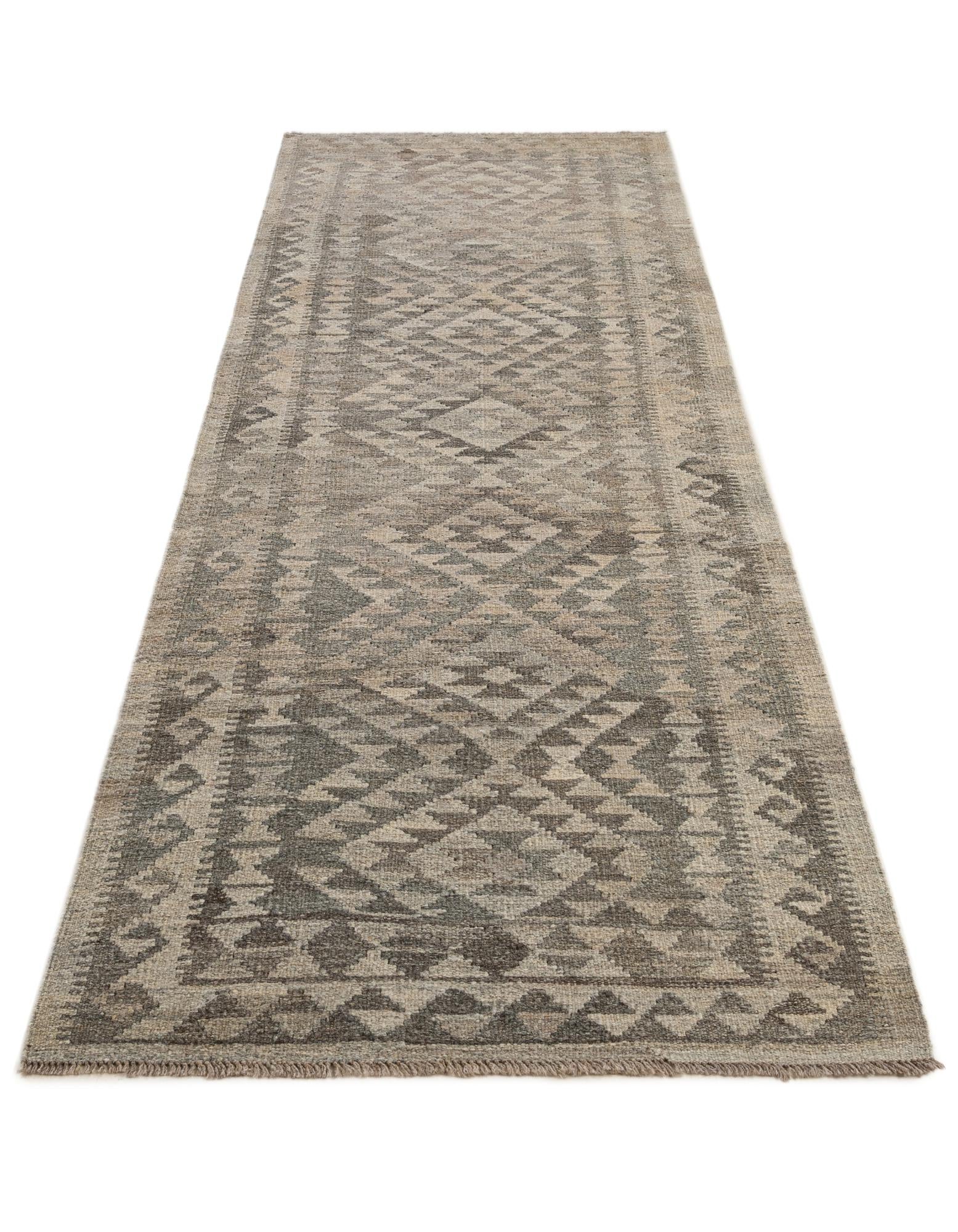 2' 10 x 9' 9 Hand Woven Kilim Maymana Wool Runner Rug