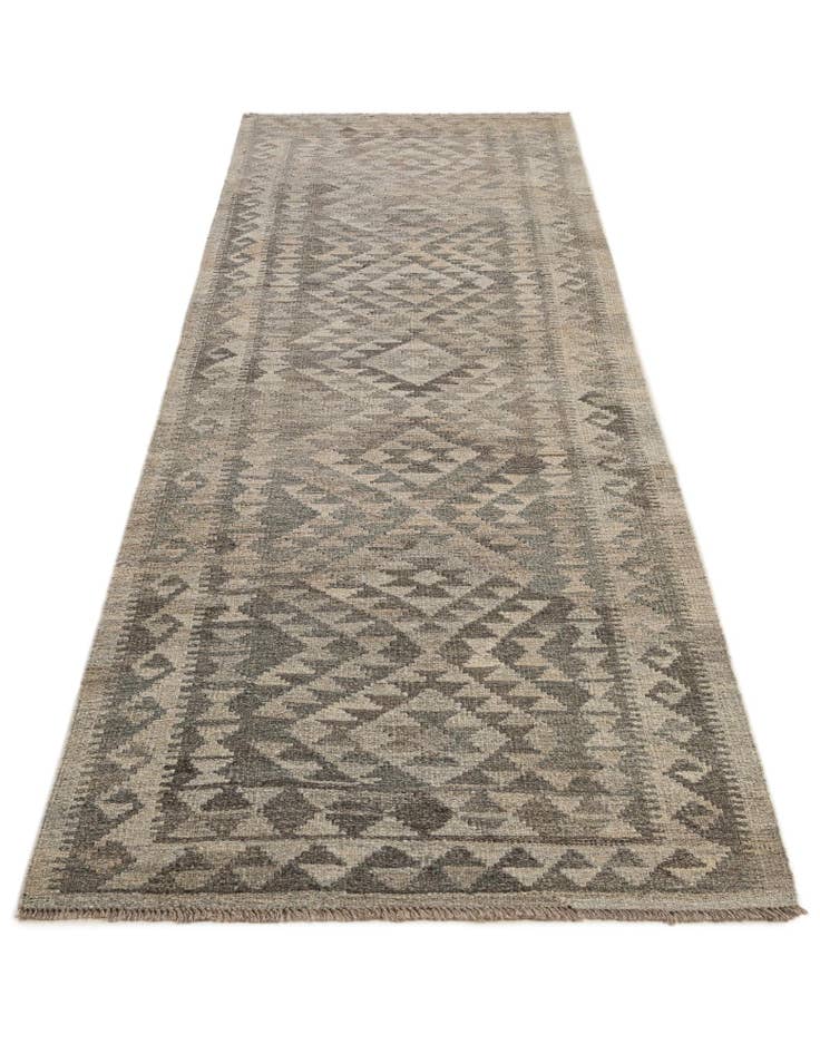 Detail image of 2' 10 x 9' 9 Hand Woven Kilim Maymana Wool Runner Rug