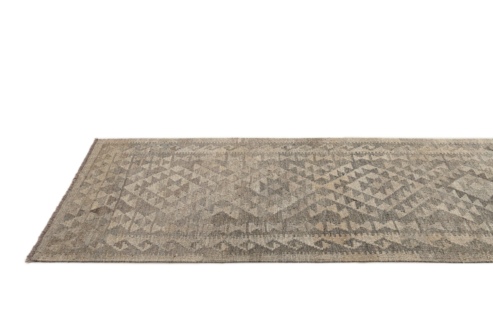 2' 10 x 9' 9 Hand Woven Kilim Maymana Wool Runner Rug