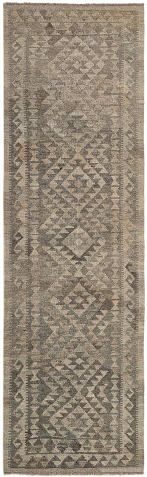 Detail image of 2' 10 x 9' 9 Hand Woven Kilim Maymana Wool Runner Rug