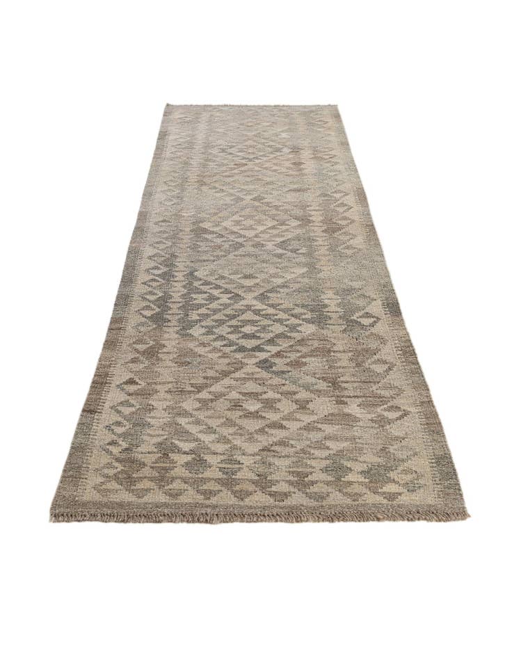Detail image of 2' 10 x 9' 9 Hand Woven Kilim Maymana Wool Runner Rug