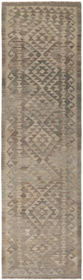 Detail image of 2' 10 x 9' 9 Hand Woven Kilim Maymana Wool Runner Rug