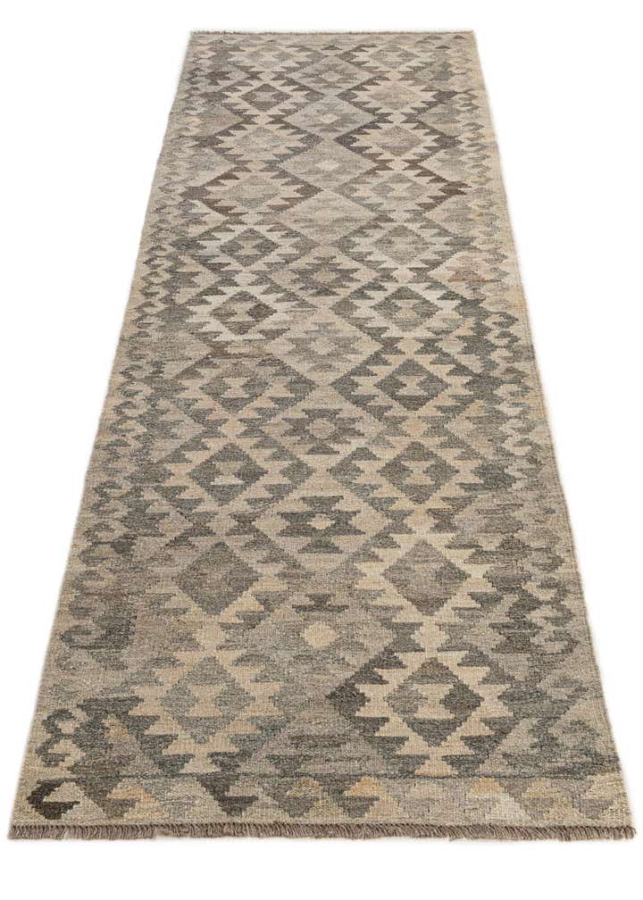 2' 11 x 9' 7 Hand Woven Kilim Maymana Wool Runner Rug
