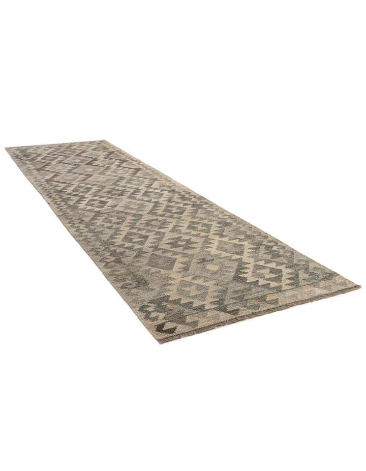 2' 11 x 9' 7 Hand Woven Kilim Maymana Wool Runner Rug
