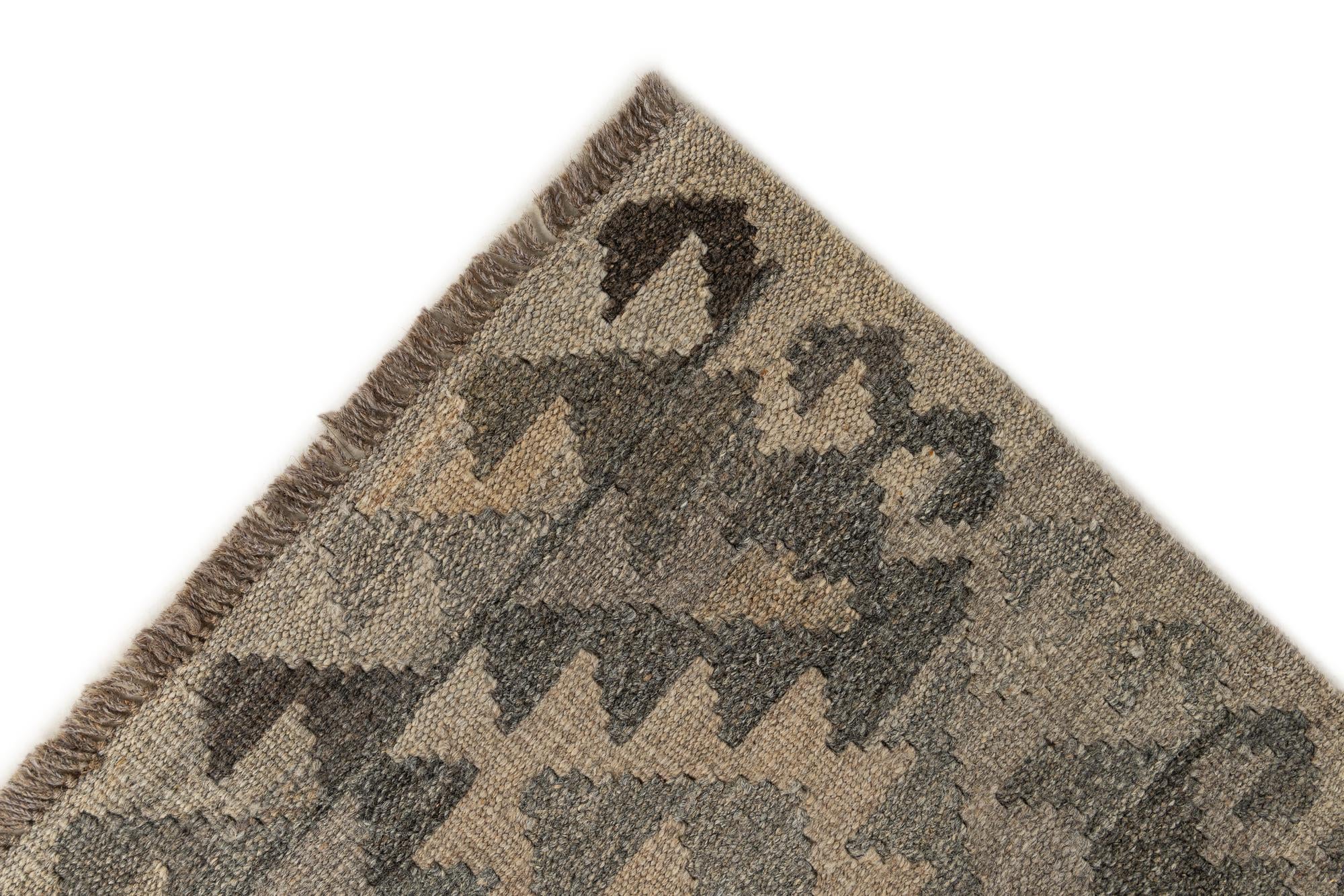 2' 11 x 9' 7 Hand Woven Kilim Maymana Wool Runner Rug