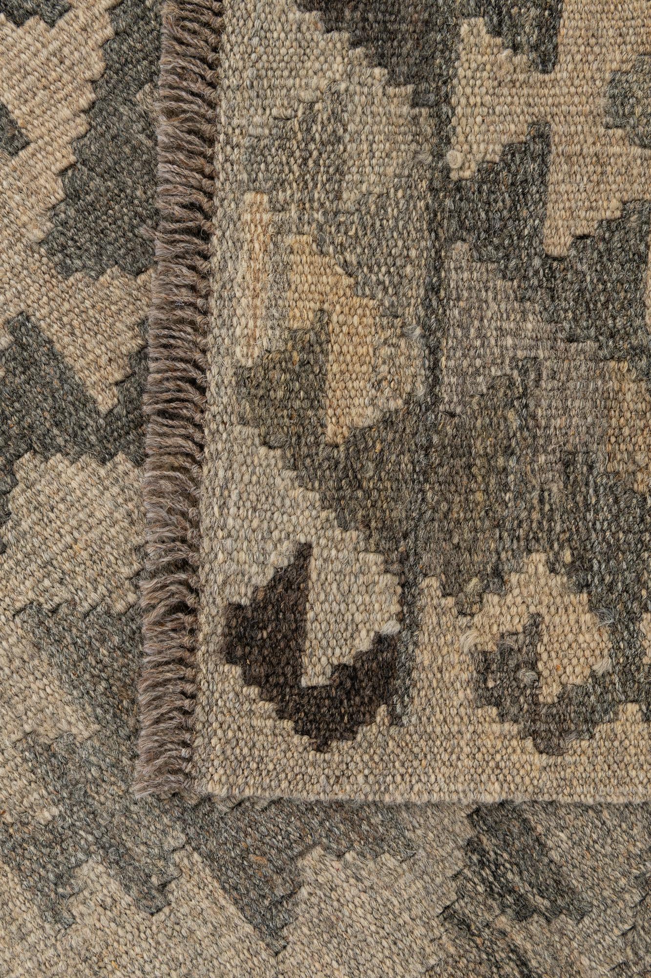 2' 11 x 9' 7 Hand Woven Kilim Maymana Wool Runner Rug
