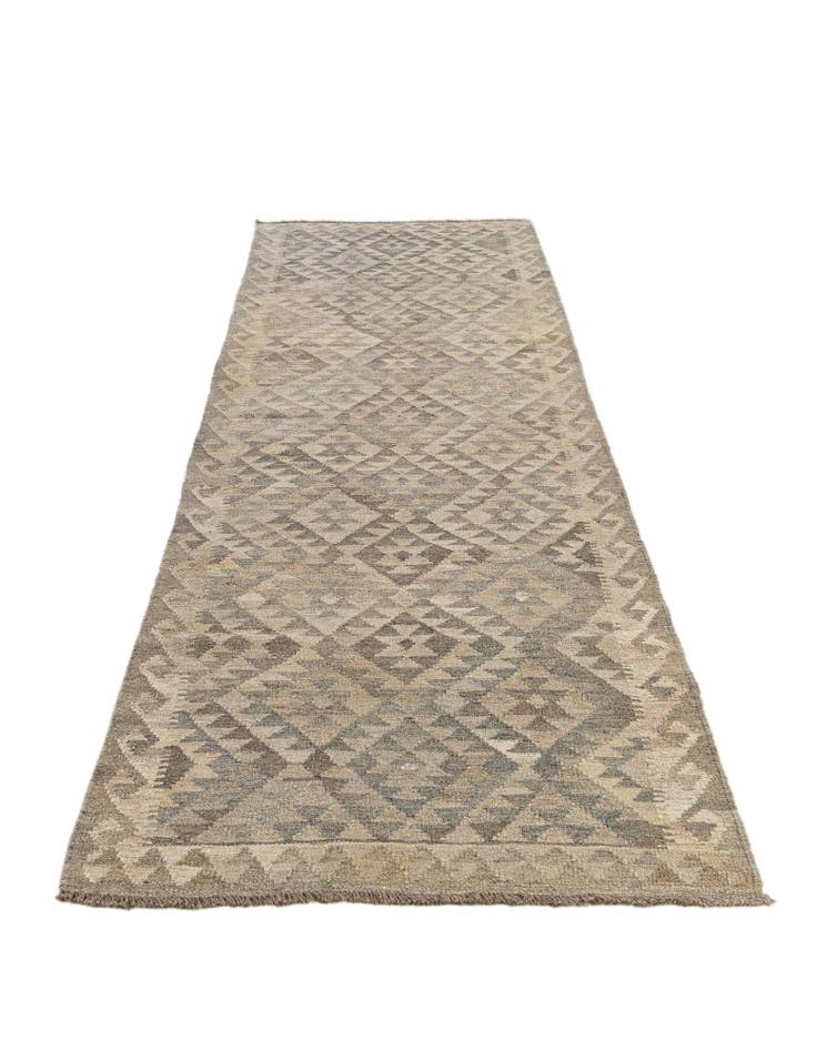 Detail image of 2' 10 x 9' 7  Hand Woven Kilim Maymana Wool Runner Rug