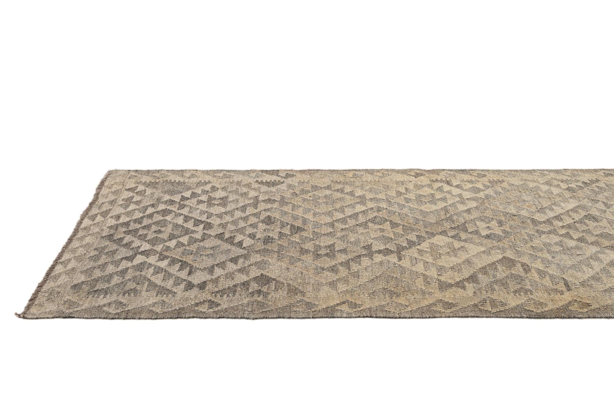 2' 10 x 9' 7 Hand Woven Kilim Maymana Wool Runner Rug