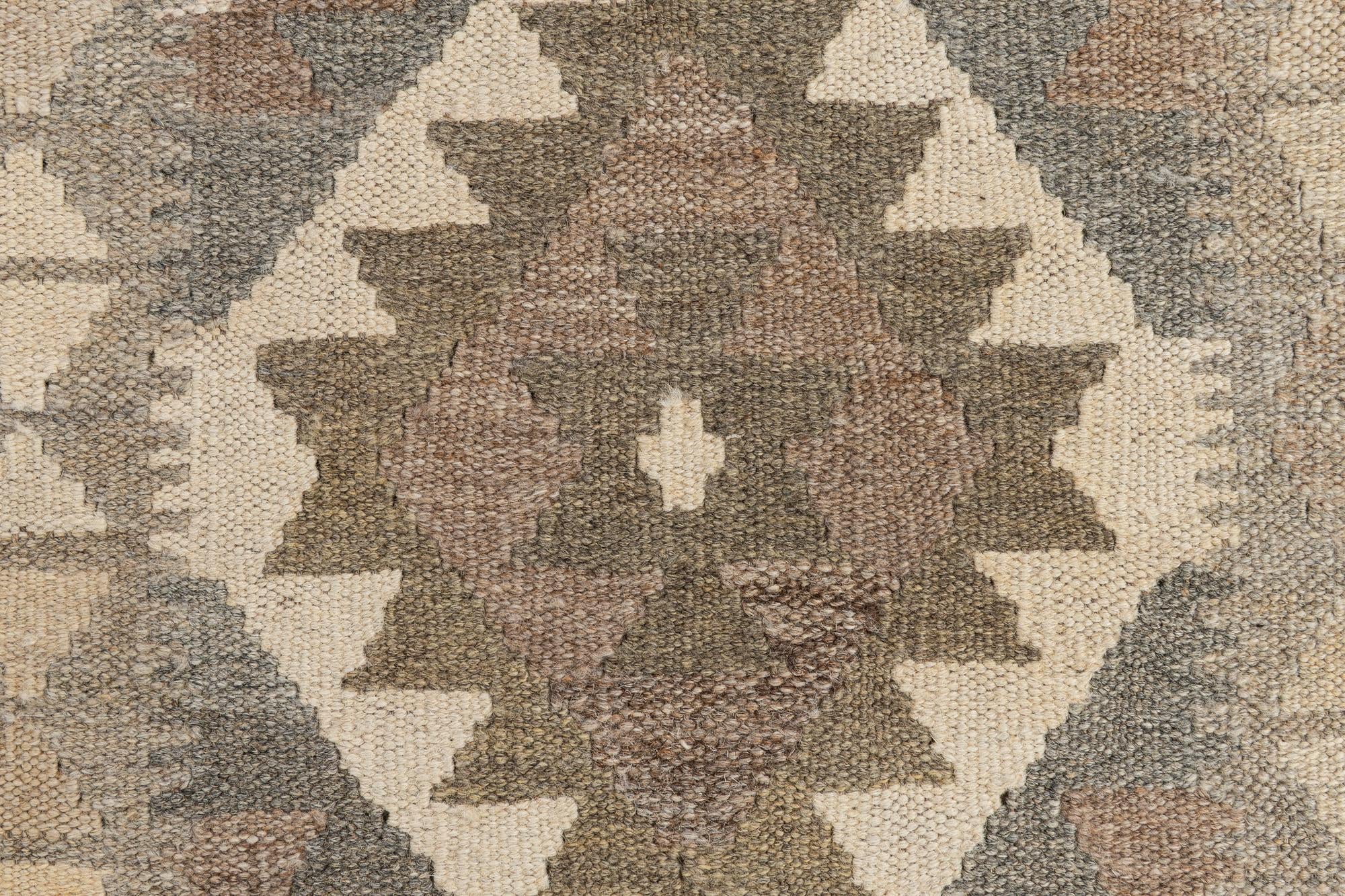 2' 10 x 9' 8 Hand Woven Kilim Maymana Wool Runner Rug