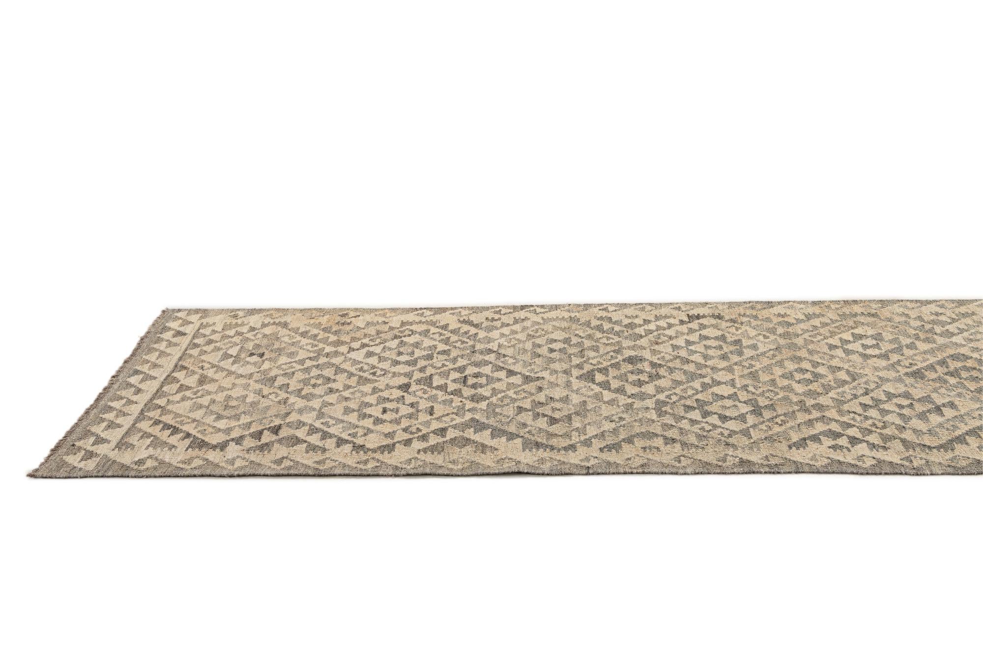 2' 10 x 9' 11 Hand Woven Kilim Maymana Wool Runner Rug