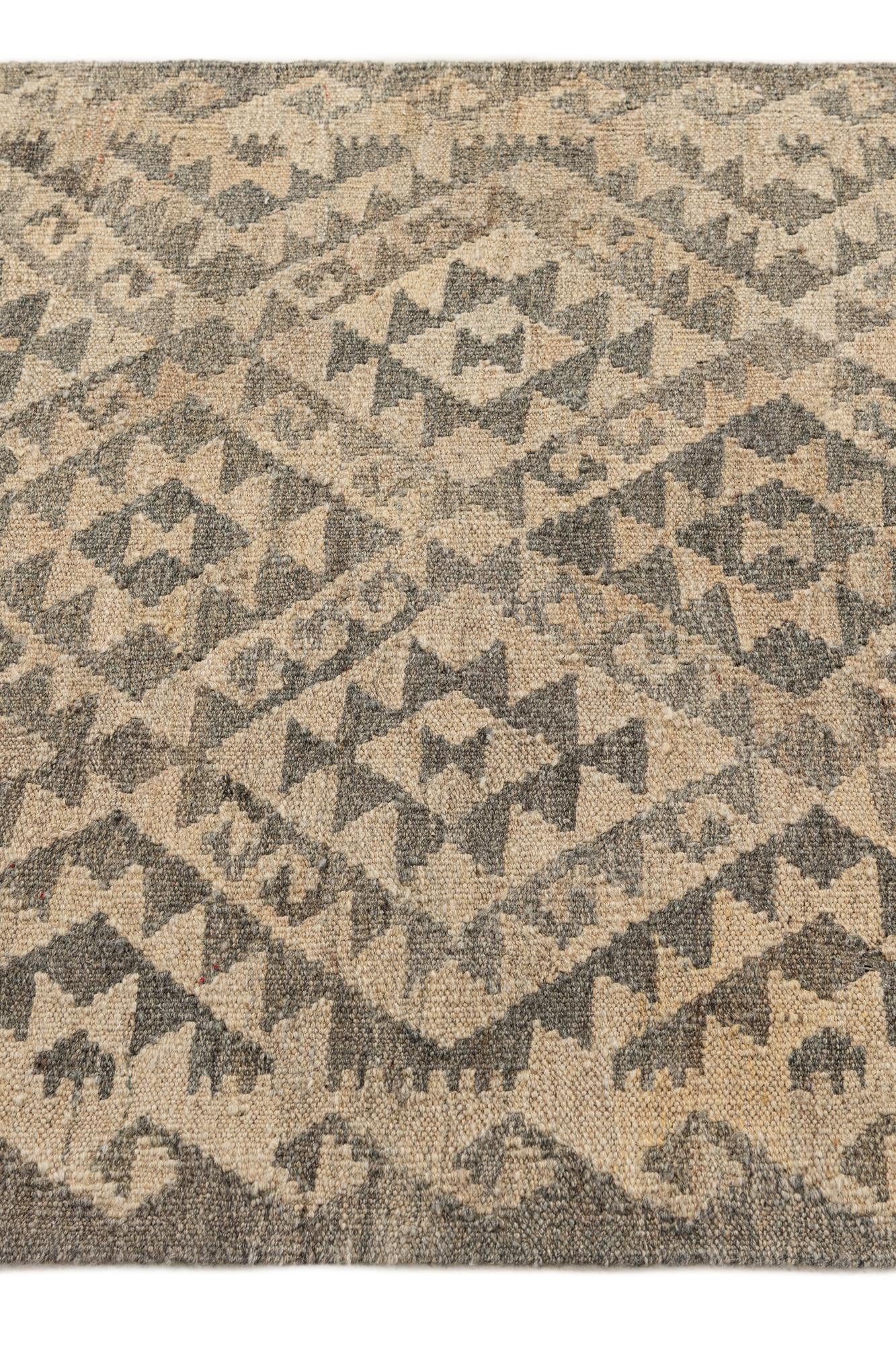 2' 10 x 9' 11 Hand Woven Kilim Maymana Wool Runner Rug