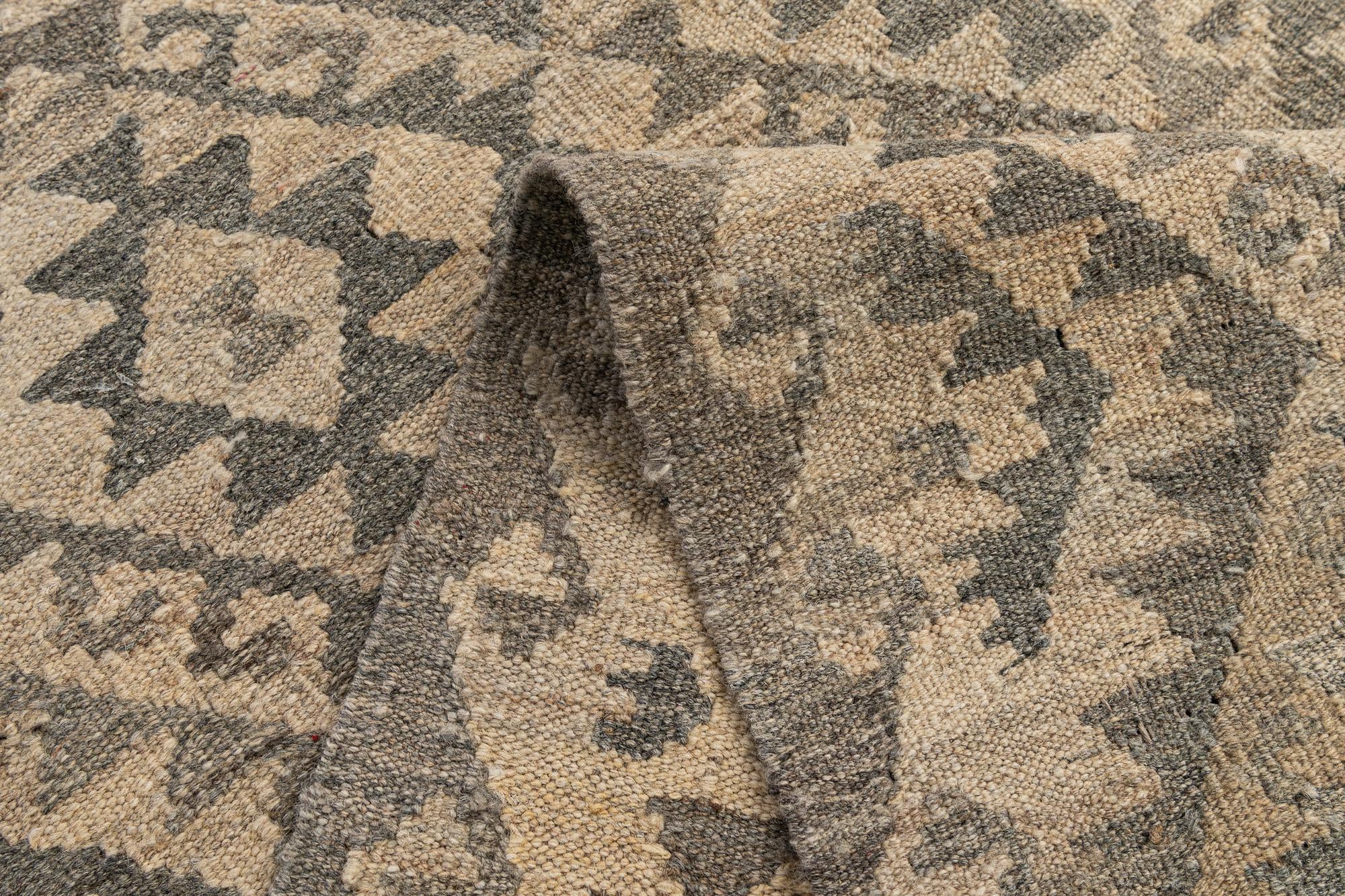 2' 10 x 9' 11 Hand Woven Kilim Maymana Wool Runner Rug
