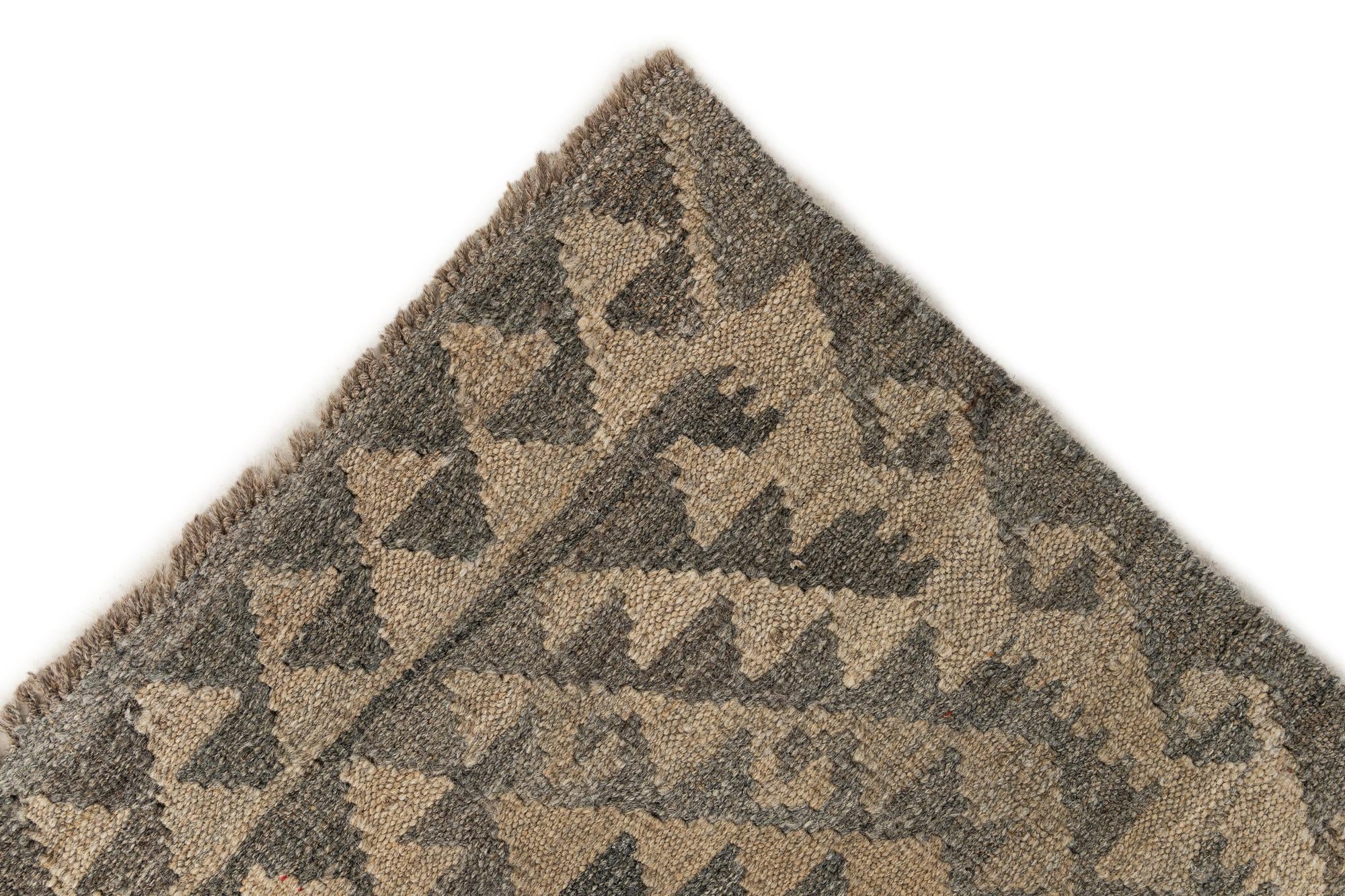 2' 10 x 9' 11 Hand Woven Kilim Maymana Wool Runner Rug