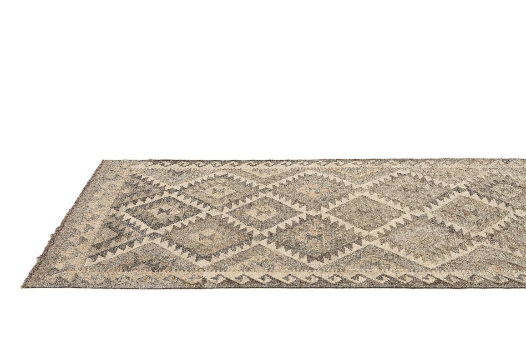 2' 9 x 10' 1 Hand Woven Kilim Maymana Wool Runner Rug