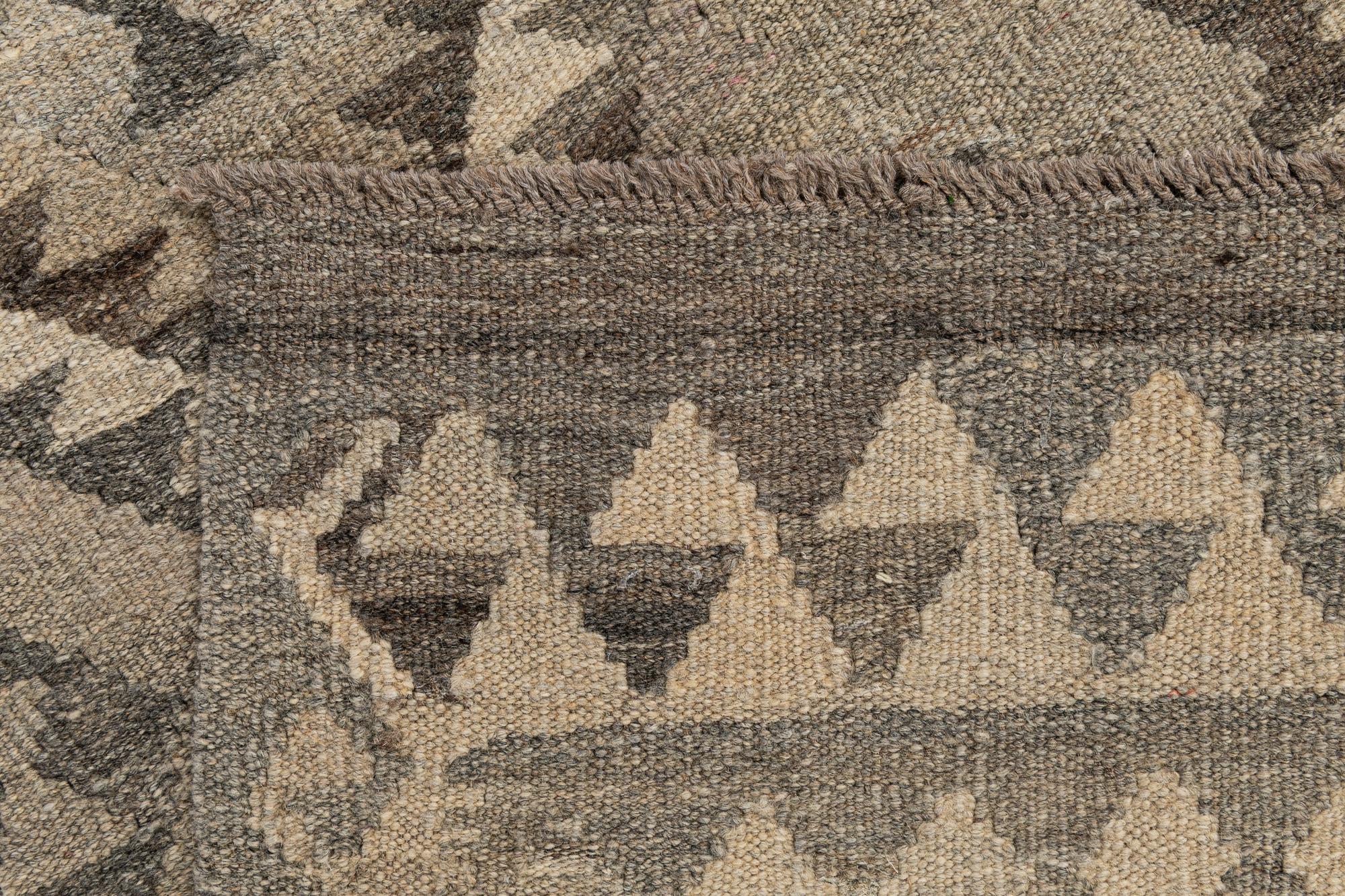2' 9 x 10' 1 Hand Woven Kilim Maymana Wool Runner Rug