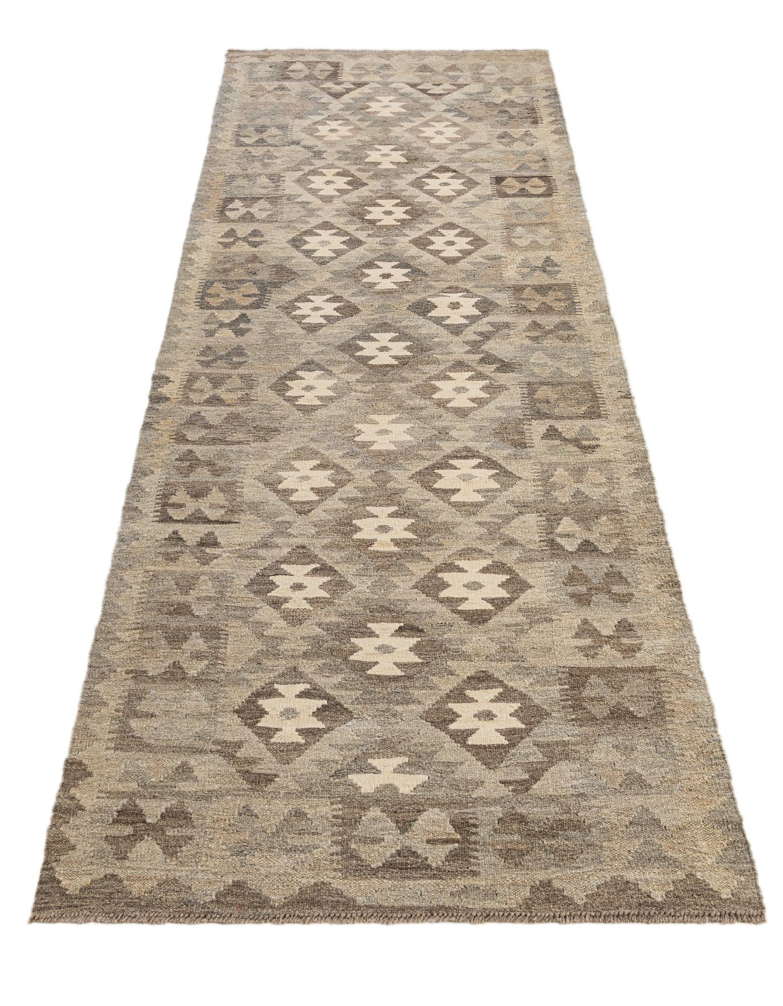 2' 9 x 9' 9 Hand Woven Kilim Maymana Wool Runner Rug